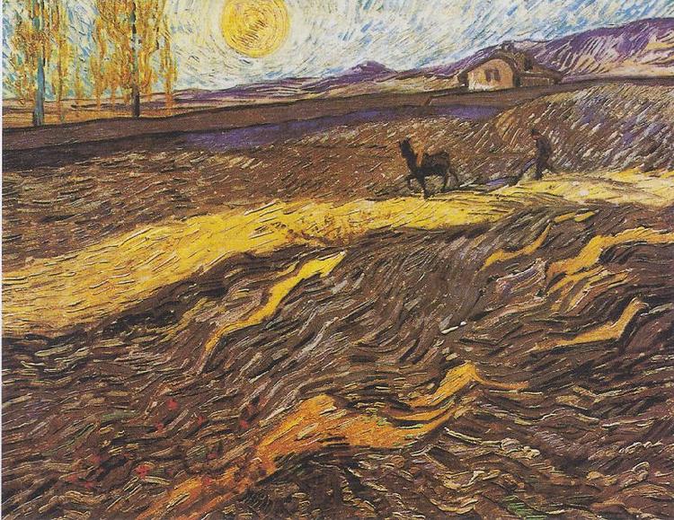 Vincent Van Gogh Field with plowing farmers Spain oil painting art